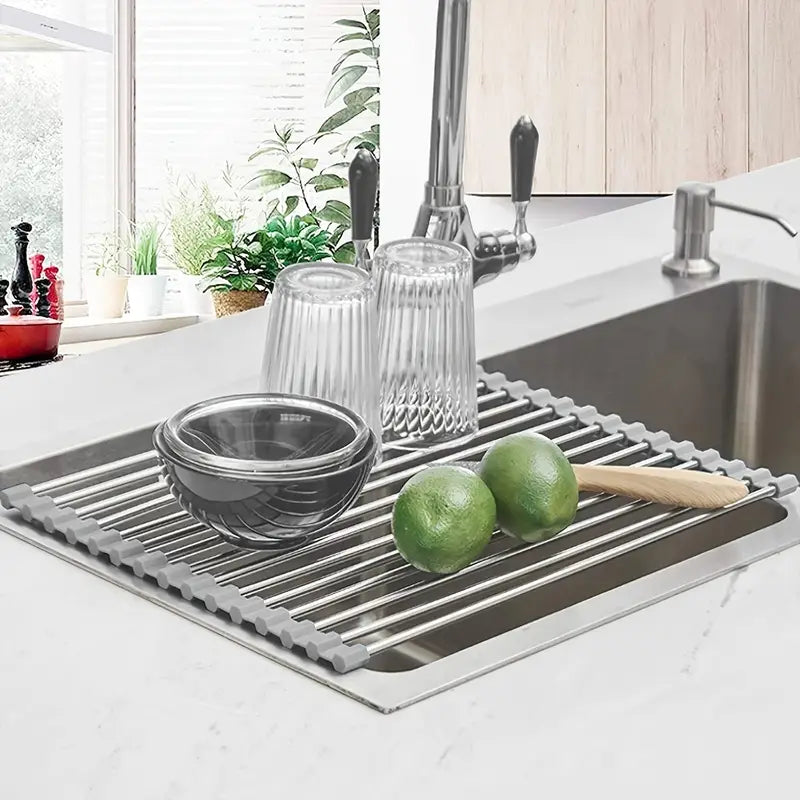 Foldable Roll-Up Dish Drying Rack for Kitchen Sink