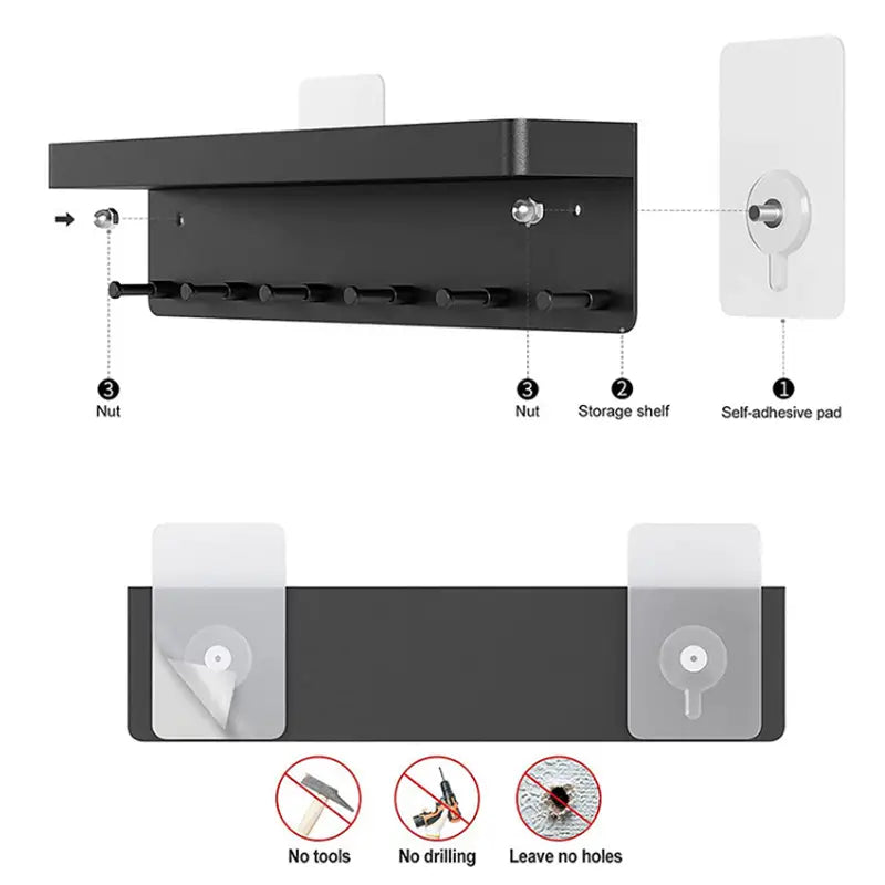 Sleek Wall-Mounted Entryway Organizer with Shelf & 6 Hooks
