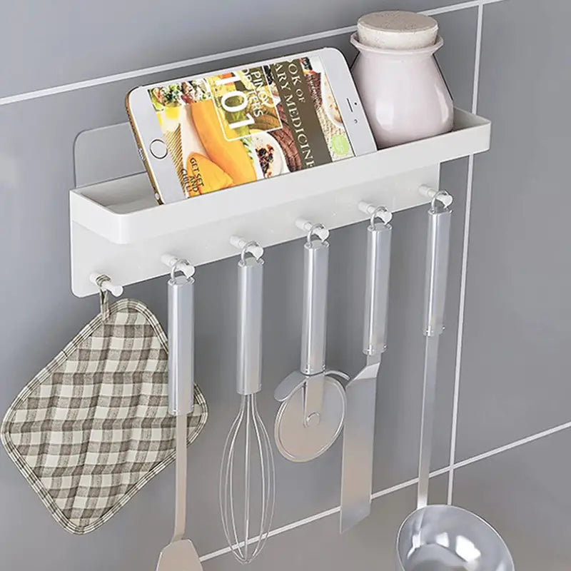 Sleek Wall-Mounted Entryway Organizer with Shelf & 6 Hooks