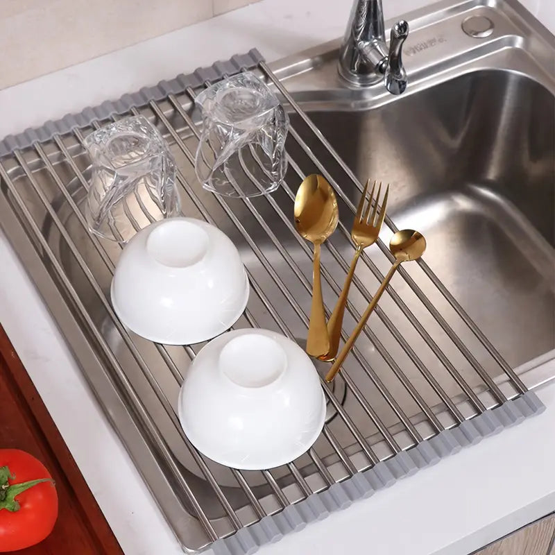 Foldable Roll-Up Dish Drying Rack for Kitchen Sink