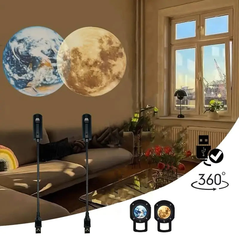 Moon & Earth Projection Lamp – USB Ambient LED Projector