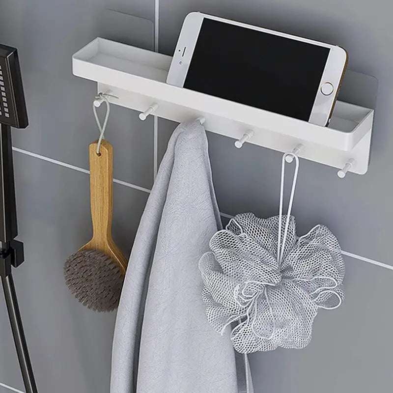 Sleek Wall-Mounted Entryway Organizer with Shelf & 6 Hooks