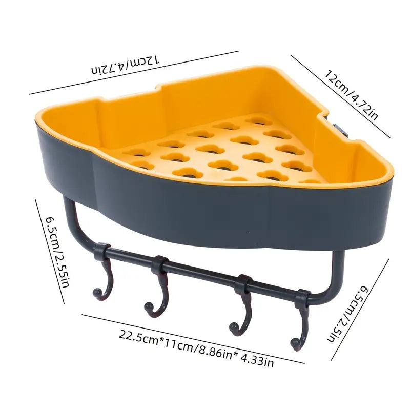 Corner Adhesive Storage Shelf with Hooks