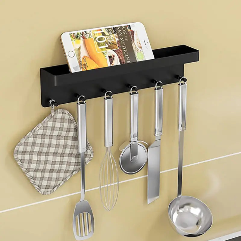 Sleek Wall-Mounted Entryway Organizer with Shelf & 6 Hooks